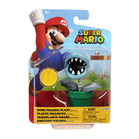 Nintendo Super Mario 4" Figure Bone Piranha Plant with Coin 68518