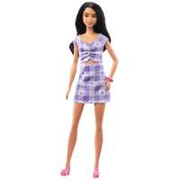 Barbie Fashionistas Doll 199, Tall Body With Wavy Black Hair, Purple Gingham Dress And Accessories FBR37