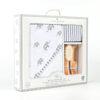 Living Textiles 4pc Baby Bath Gift Set - Grey Elephant/Stripes
