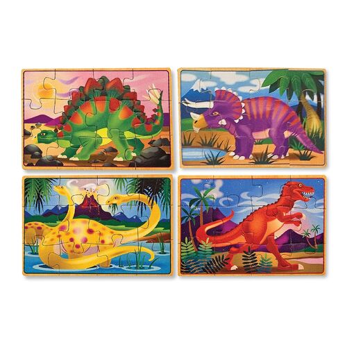 Melissa & Doug Wooden Dinosaurs Puzzles in a Box 4 x 12pcs MND3791
