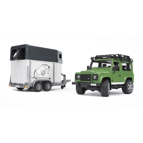 Bruder Land Rover Defender Station Wagon with Horse Trailer & Horse 02592
