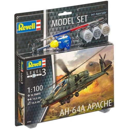 Revell AH-64A Apache Helicopter plastic model kit 1:100 scale inc paint & glue 64985
